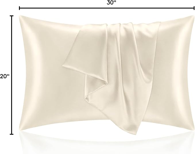 BEDELITE Satin Pillowcase for Hair and Skin, Super Soft and Cooling Similar to Silk Pillow Cases 2 Pack with Envelope Closure, Gift for Women Men(20"x30" Queen Size, Beige)