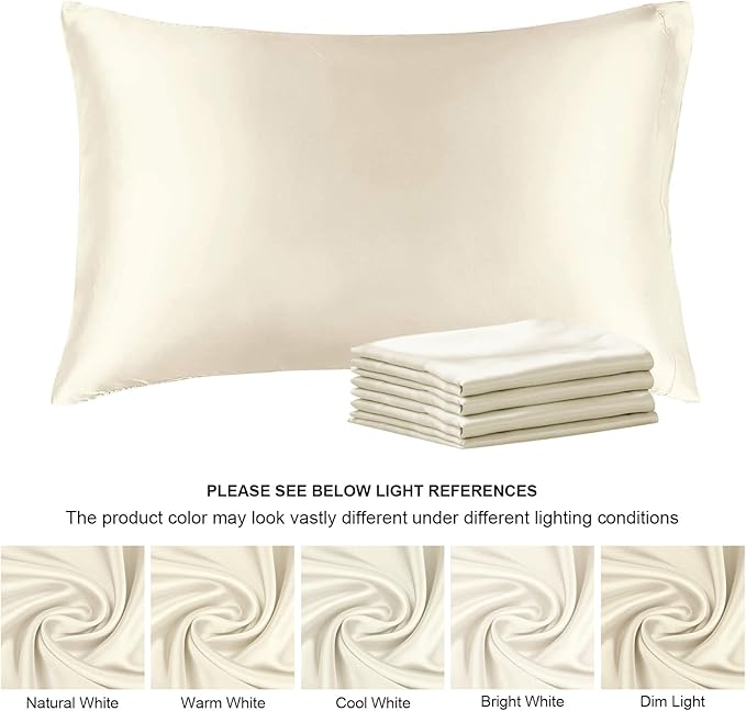 BEDELITE Satin Pillowcase for Hair and Skin, Super Soft Similar to Silk Pillow Cases 4 Pack with Envelope Closure, Cooling Pillowcases for Women Men (20"x36" King Size, Beige)