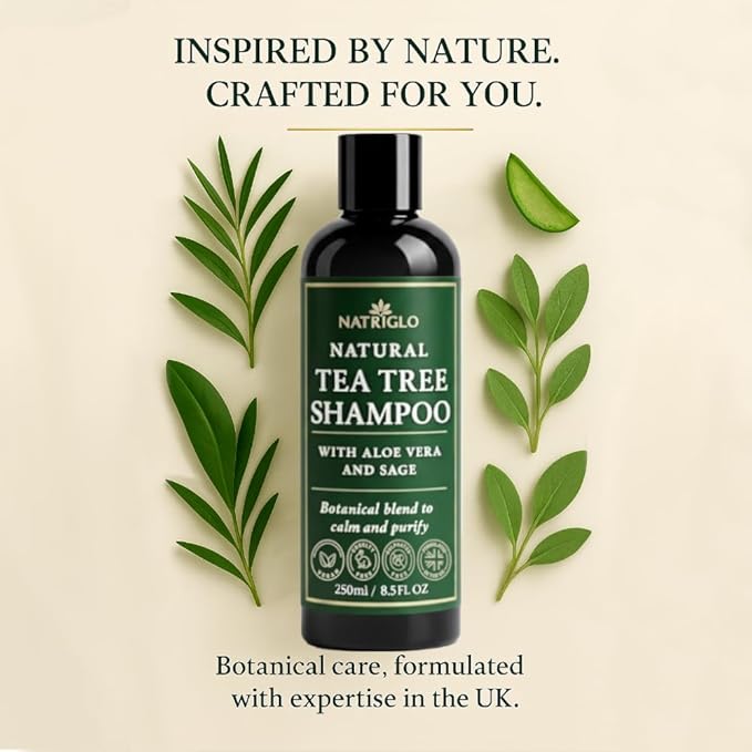 Organic Tea Tree Oil Shampoo | Anti Dandruff | Sulfate Free Shampoo for Itchy Scalp, Dry, Flaky Hair | Sensitive Scalp Care | Natural, Vegan, SLS Free, Cruelty Free | Women | Men
