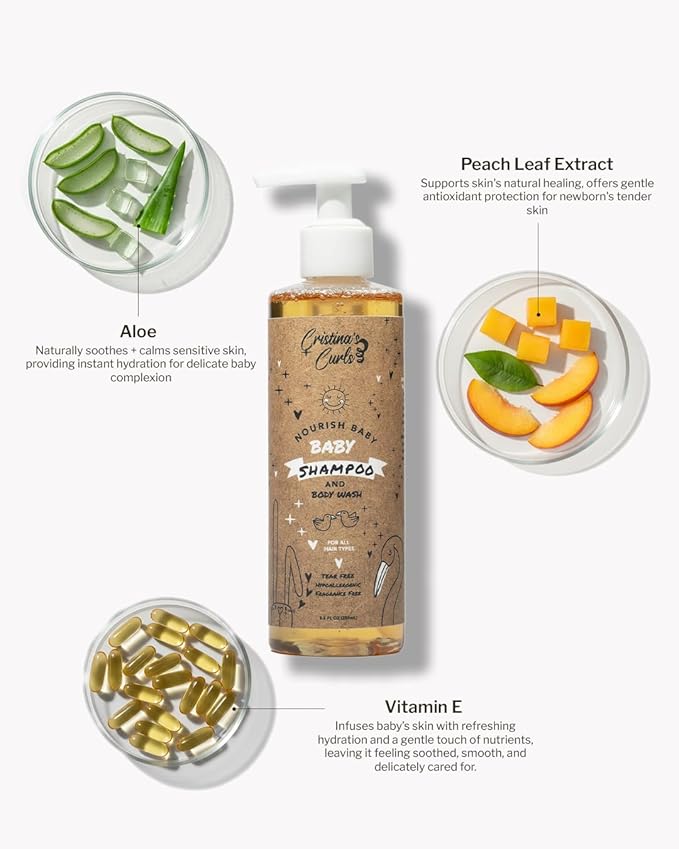 Cristina's Curls Baby Shampoo & Body Wash – Gentle Low-Foam Head-To-Toe Clean For Newborns And Sensitive Skin