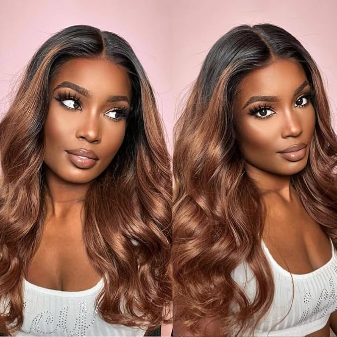 Body Wave Bundles With Closure Human Hair 2 Tone Ombre Hair 3 Bundles with 4x4 Lace Closure Brazilian Virgin Hair Bundle Body Wave Human Hair Bundles with Closure (T4/30,12 14 16+12" Closure)