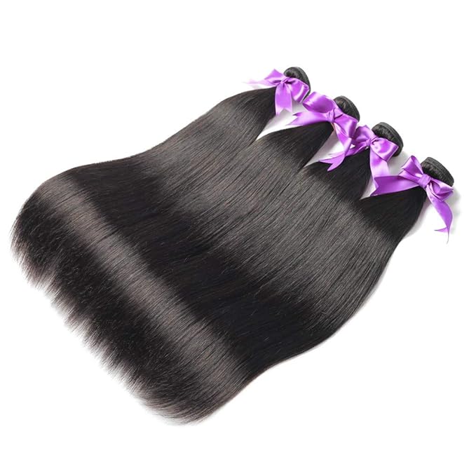 Straight Human Hair Bundles 100% Unprocessed Brazilian Straight Virgin Human Hair 4 Bundles Human Hair Extensions Natural Black Color(14 14 14 14)