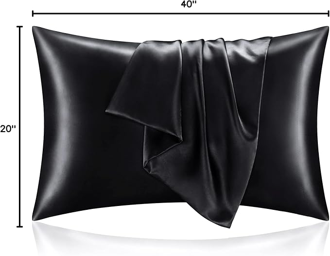 BEDELITE Satin Pillowcase for Hair and Skin, Super Soft and Cooling Similar to Silk Pillow Cases 2 Pack with Envelope Closure, Gift for Women Men(20"x40" King Size, Black)