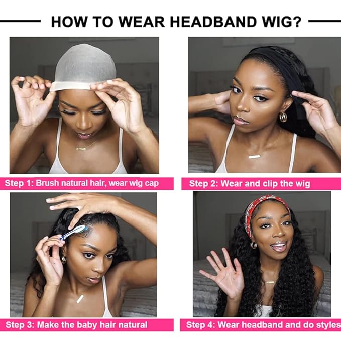 Smoothair Headband Wig Human Hair Kinky Curly Headband Wigs for Black Women Human Hair Wigs Glueless 12 Inch None Lace Front Wigs 150% Density (No Mixed)