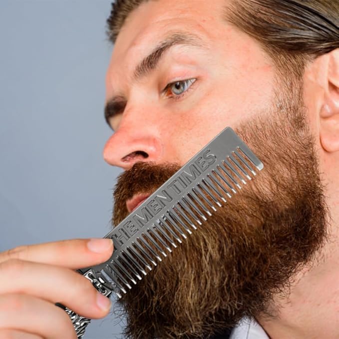 Beard Brush and Comb Set with Mustache Scissors Grooming Kit, Natural Boar Bristle, Dual Action Wood Comb, Dual Side Brush for Men's Facial Hair, Travel Bag