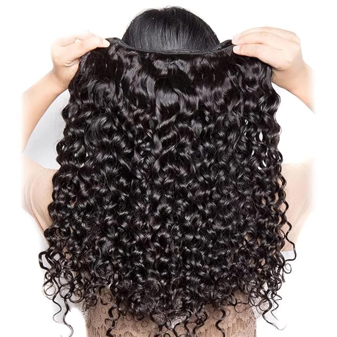 Deep Wave Human Hair Bundles, 28 30 32 Inch, 100% Unprocessed Brazilian Virgin Hair, Deep Curly, Natural Black, Wet And Wavy Bundles - 3 Pack, Style Keep Texture Silky Soft, Hair Extension