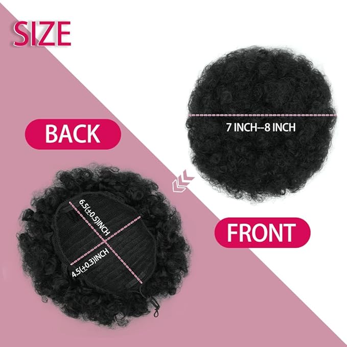 rosmile Afro Puff Drawstring Ponytail Extension for Black Women, Premium Black 1B# 80gram Short Synthetic Afro Puff Ponytail for Natural Hair,Clip On Kinky Drawstring Curly Ponytail Bun