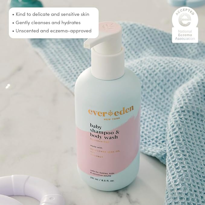 Evereden Baby Shampoo & Body Wash 2-in-1, 8.5 fl oz | Gentle, Non-Toxic, Fragrance-Free, Hydrating Formula for Sensitive Skin