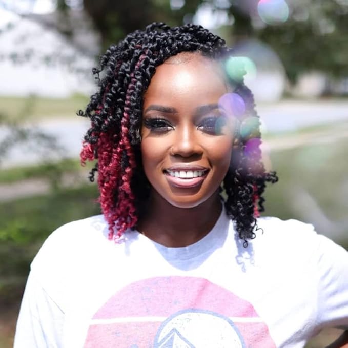 6 Inch 8 Packs Mixed Colors Combo Pack,Pre Looped Pretwisted Passion Twist Crochet Hair For Women -Super Short Crochet Hair Extensions Braided by Synthetic Spring Kinky Twist Bohemian Curls(1B+TBUG)