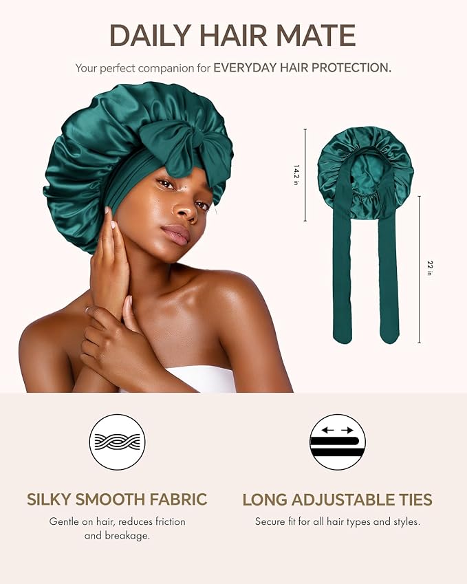 Silk Bonnet for Sleeping Women Double Layer Hyaluronic Acid Satin Bonnet with Adjustable Tie Band Sleep Cap for Curly Hair