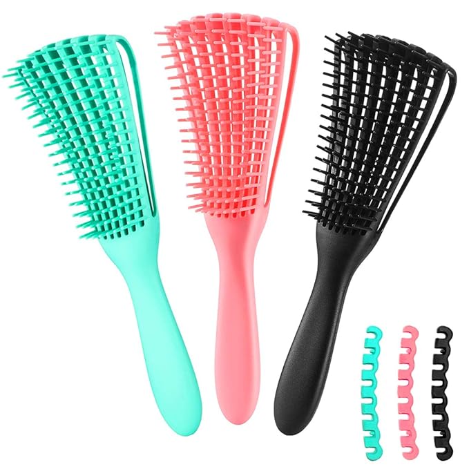 Detangling Brush for Afro American/African Hair Textured 3a to 4c, Kinky Wavy/Curly/Coily/Wet/Dry/Oil/Thick/Long Hair, Women's Knots Detangler Scalp Massage Comb (3 pcs, 3-Pink)