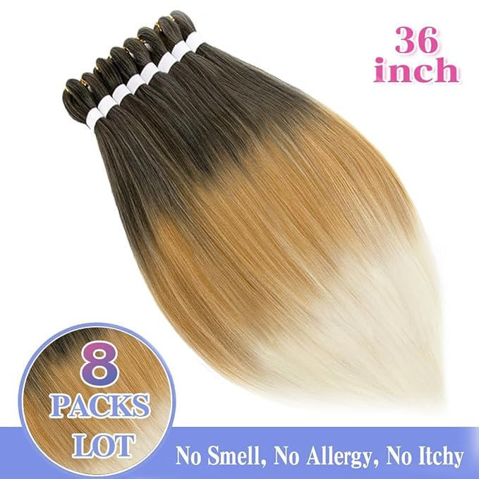 8 Pack Ombre Braiding Hair Pre Stretched - 36" 110G/Pack Premium Pre Stretched Braiding Hair Extensions, Professional Itch Free Perm Yaki Prestretched Hair(1B/27/613)