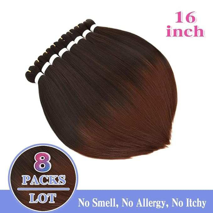8 Pack Ombre Braiding Hair Pre Stretched - 16" 55G/Pack Premium Pre Stretched Braiding Hair Extensions, Professional Itch Free Hot Water Setting Perm Yaki Texture Prestretched Hair(1B30)