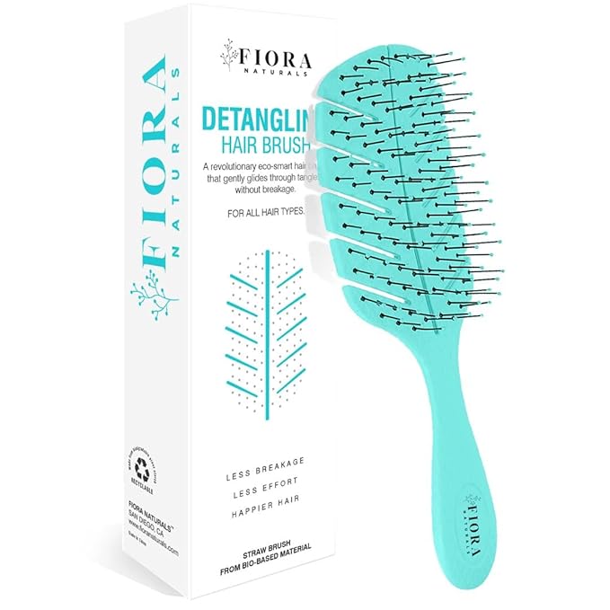 Detangler Brush by Fiora Naturals - 100% Bio-Friendly Detangling brush w/Ultra-Soft Bristles - Glide Through Tangles with Ease - For Curly, Fine, Black Natural, Women, Men, Kids - Dry and Wet Hair