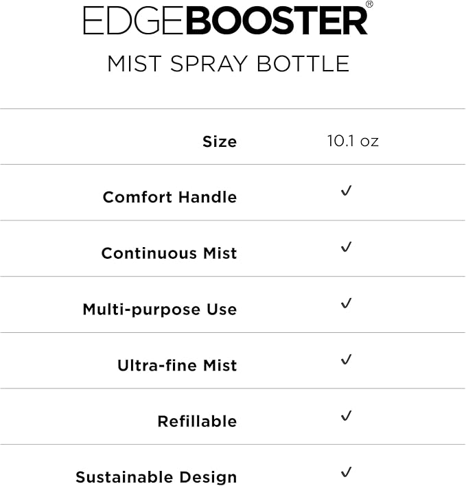 Style Factor Edge Booster Mist Spray Bottle for Hair (10.1oz/300ml) - Continuous Ultra Fine Mist Sprayer – For Hairstyling, Salons, Cleaning, Plants, Essential Oil & More - Black