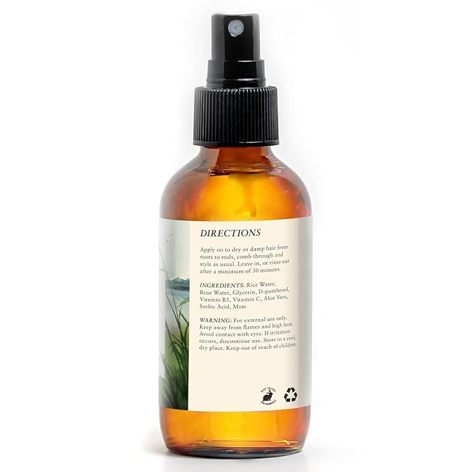 Rice Water for Hair Growth – Fermented Leave-In Spray for Thicker, Longer, Shinier Hair – Split End Repair & Dry Scalp Treatment – Curly, Straight, Fine & Thick Types – 4oz, 2-Pack