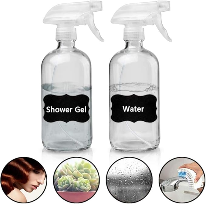 Cosywell Glass Spray Bottles Empty 16oz Boston Round Bottle Refillable Container for Essential Oils with Funnel Lables Cleaning Products Aromatherapy Lotions Liquid Soaps (WhiteWhite)