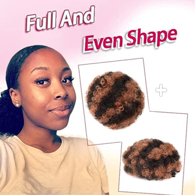 rosmile Afro Puff Drawstring Ponytail Extension for Black Women, Premium Black to Brown 80 Gram Short Synthetic Afro Puff Ponytail for Natural Hair, Clip on Kinky Drawstring Curly Ponytail Bun
