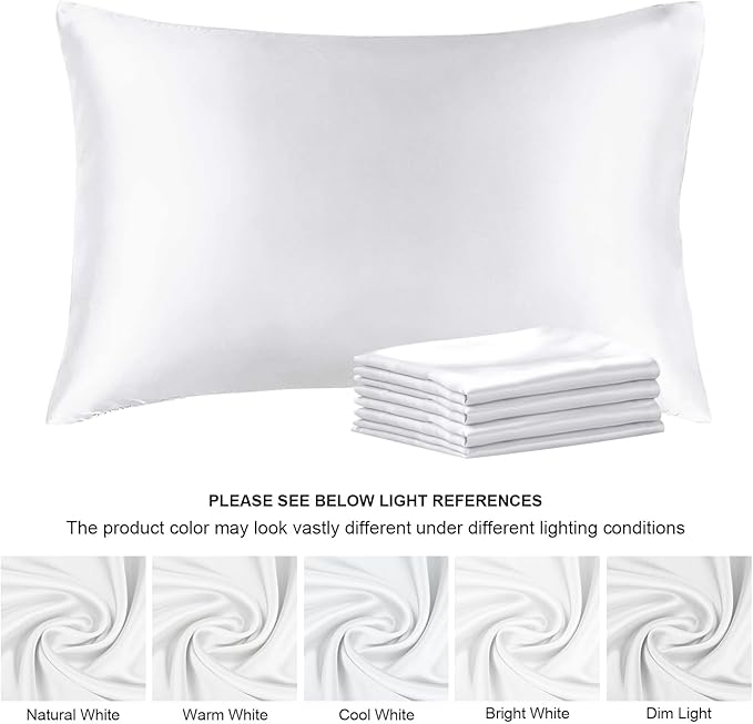 BEDELITE Satin Pillowcase for Hair and Skin, Super Soft Similar to Silk Pillow Cases 4 Pack with Envelope Closure, Cooling Pillowcases for Women Men (20"x36" King Size, White)