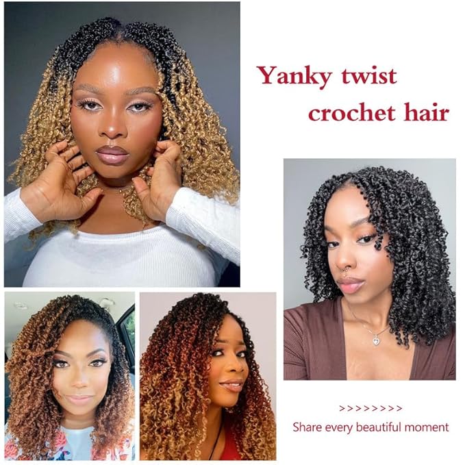 Yanky Twist Crochet Hair, PILLUGER Yaki Twists Hair Micro Spring Twist Braids,9 Packs Pre-looped passion Twist Brown Senegalese With Curls Crochet Synthetic Hair Extensions(16-1B)