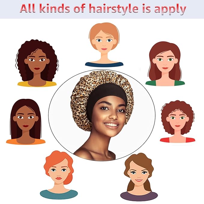 3 Pack Satin Bonnet Silk Hair Bonnet for Sleeping, Sleep Bonnets for Women Large Wide Soft Band Sleep Cap for Curly Hair Braids