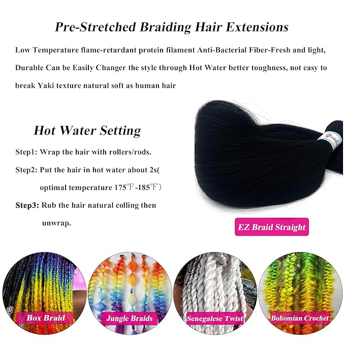 Kids Braiding Hair Pre Stretched 1b Black 20 Inch Hypoallergenic Knotless Non Toxic Prestretched Braiding Hair Plant Based Synthetic Braids Hair Extensions 3 Packs