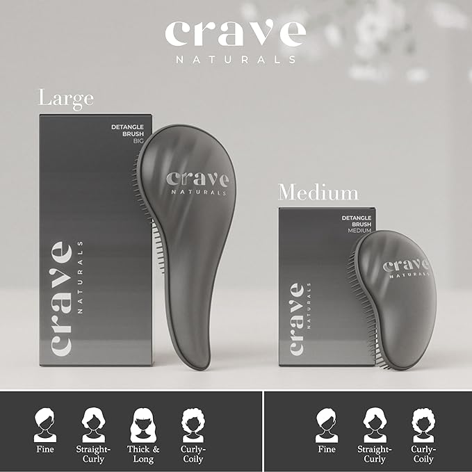 Crave Naturals Detangling Hair Brush Large Black – Glide Thru Hair Detangler Brush for Women, Kids & Toddlers – Gentle Scalp Care, No-Pain Tangle-Free Hairbrush for All Hair Types