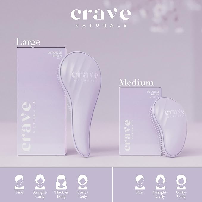 Crave Naturals Mini Detangler Hair Brush Purple – Glide Thru Hair Detangler Brush for Women, Kids & Toddlers – Gentle Scalp Care, No-Pain Tangle-Free Hairbrush for All Hair Types, Travel Hair Brush