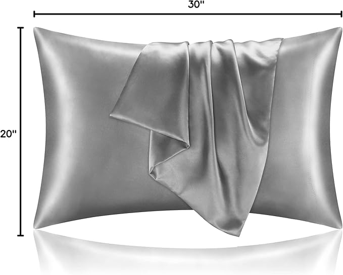BEDELITE Satin Pillowcase for Hair and Skin, Super Soft and Cooling Similar to Silk Pillow Cases 2 Pack with Envelope Closure, Gift for Women Men(20"x30" Queen Size, Grey)