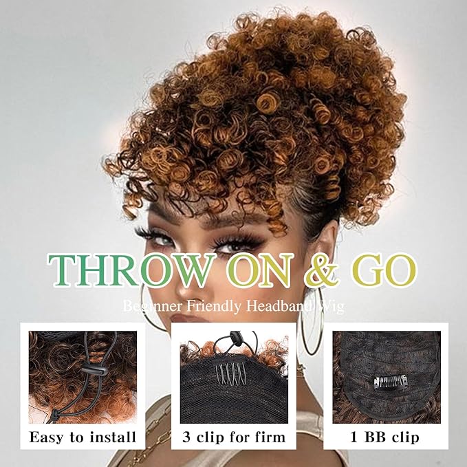 Afro High Puff Hair Bun Drawstring Ponytail With Bangs Short Kinky Curly Pineapple Pony Tail Clip in on Wrap Updo Ponytail Extensions for Black Women