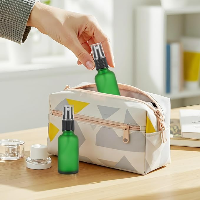 Roshtia 30 Pcs 1 oz /30 ml Green Glass Spray Bottle Refillable Perfume Atomizer Frosted Decorative Empty Bottles with Fine Mist Sprayer Pump for Face Body Travel