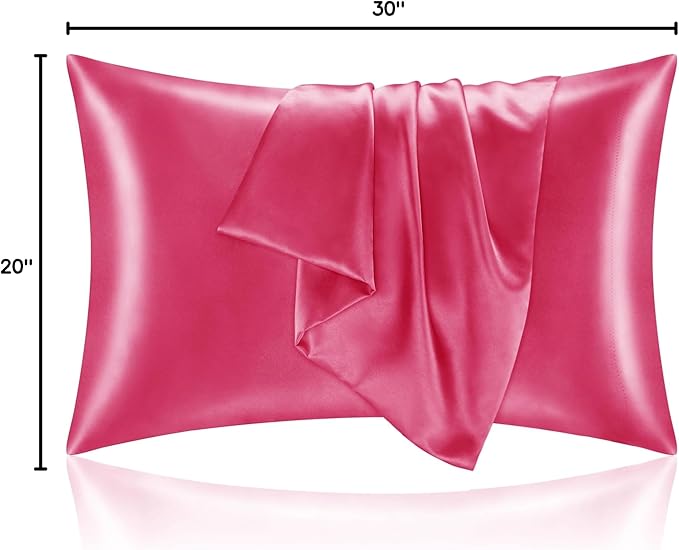 BEDELITE Satin Pillowcase for Hair and Skin, Super Soft and Cooling Similar to Silk Pillow Cases 2 Pack with Envelope Closure, Gift for Women Men(20"x30" Queen Size, Hot Pink)