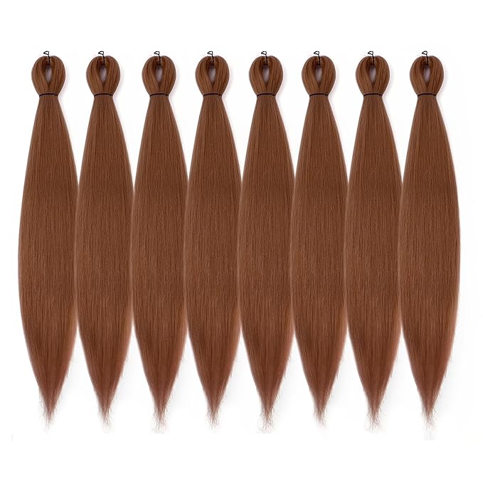 Pre-stretched Braiding Hair - 26 Inch 8 Packs Long Brown Braiding Hair For Twist or Box Braids, Yaki Texture Hot Water Setting Synthetic Braiding Hair Extensions (26 Inch, 30#-8P)