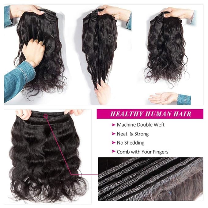 Beauty Princess Brazilian Body Wave with Closure 10A Unprocessed Brazilian Hair 3 Bundles with Middle Part Closure Natural Black Human Hair Bundles With Closure(18 20 22with 16)