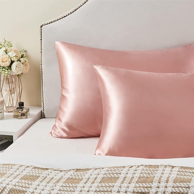 BEDELITE Satin Pillowcase for Hair and Skin, Super Soft Similar to Silk Pillow Cases 4 Pack with Envelope Closure, Cooling Pillowcases for Women Men (20"x26" Standard Size, Rose Pink)