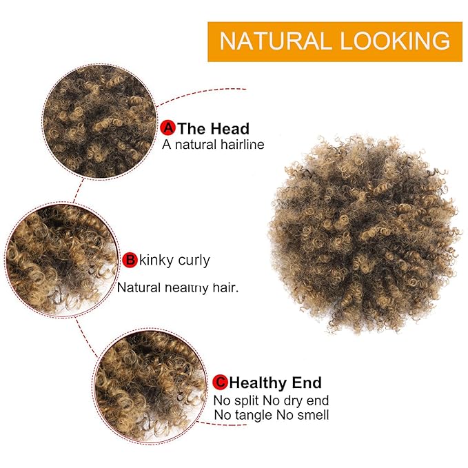 Afro Puff kinky curly Drawstring Ponytail Extension for Black Women Synthetic Short Afro Kinkys Curly Afro Bun Extension Hairpieces Updo Hair Extensions with Two Clips(T27#)