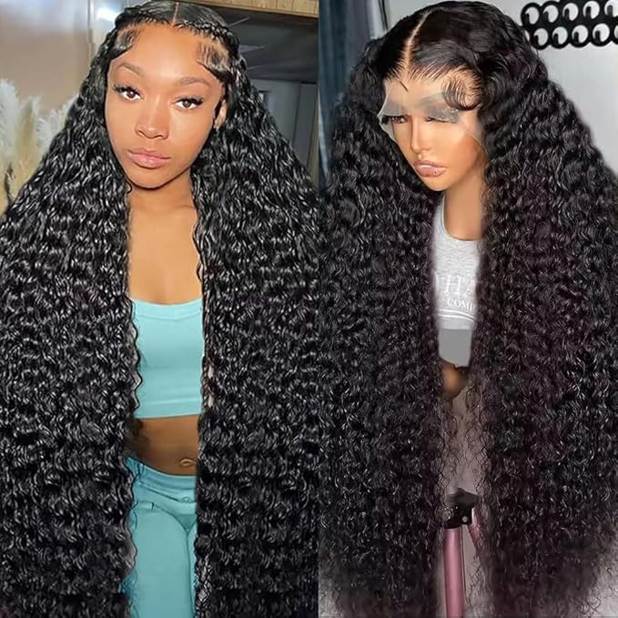 Deep Wave Lace Front Wigs Human Hair 13x6 HD Transparent Lace Front Wigs Human Hair 200% Density Deep Curly Human Hair Wig Pre Plucked Deep Wave Frontal Wigs Natural Color 22 Inch