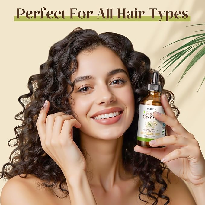 Organic Rosemary & Castor Hair Growth Oil + Scalp Massager Set – Premium Hair Strengthening Oil for Boosting Hair Health, Thickening, Soothing, Moisturizing and Natural Growth – 4.0 oz