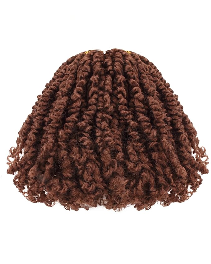 Super Short Passion Twist Crochet Hair for Black Women and Kids-6 Inch 7 Packs Pure Brown Pre Looped Pre-twisted Passion Twist Hair,Bob Spring Kinky Twist Bohemian Curl(6"-7P,30#)