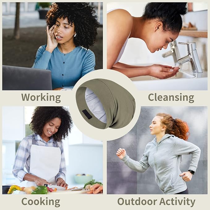 Zenssia Satin Lined Hair Bonnet for Sleeping, Sleep Cap for Women and Men with Adjustable Strap, Stay On All Night Hair Wrap, Dark Green, Pack of 1