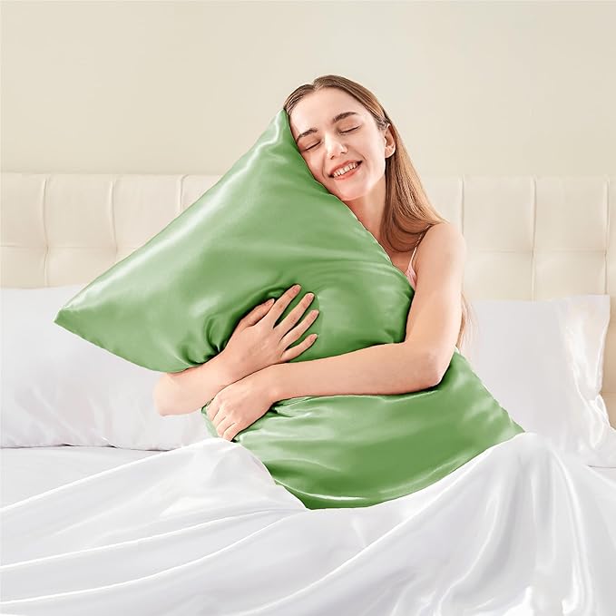 BEDELITE Satin Body Pillow Cover 2 Pack, Super Soft and Cooling Body Pillow Pillowcase for Hair and Skin, Breathable Silky Full Long Pillowcase Cover(20"x54", Sage Green)