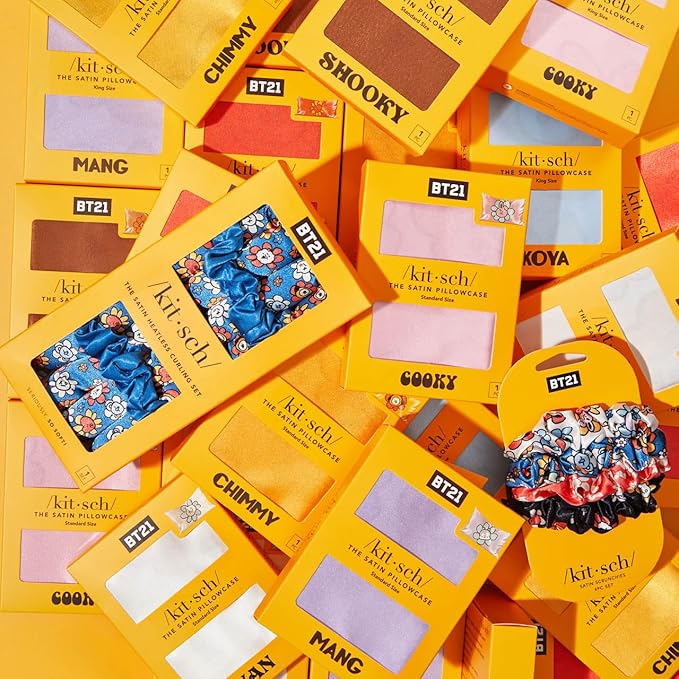 Kitsch x BT21 Satin Pillowcase with Zipper – Better Than Silk Pillowcase, RJ Character & Funky Floral Print – Soft Cooling Toddler Bed Time Pillow Case for Hair & Skin – Queen/Standard 19x26