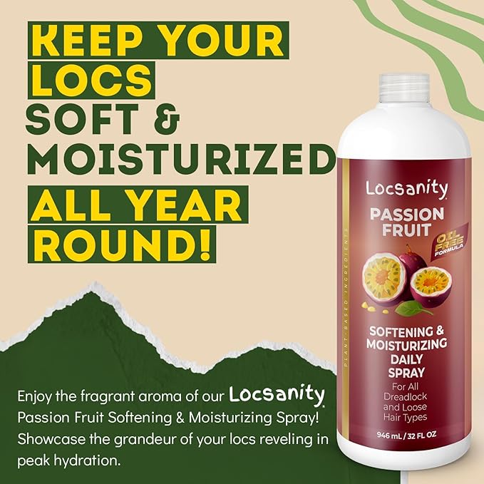 Locsanity Daily Moisturizing Spray for Dull, Dry Locs – Jumbo Size Passion Fruit Hair and Scalp Moisturizer for Dreadlocks, Sisterlocks, Microlocks, Braids to Control Oil and Frizz (32 fl oz)