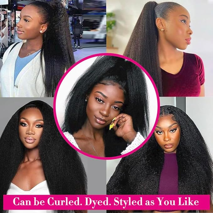 Larhali Kinky Straight V Part Wig Human Hair with Drawstring 200% Density Upgrade Glueless U Part Wig No Leave Out No Sew In V Part Wigs Kinky Straight Human Hair Wigs 14 Inch