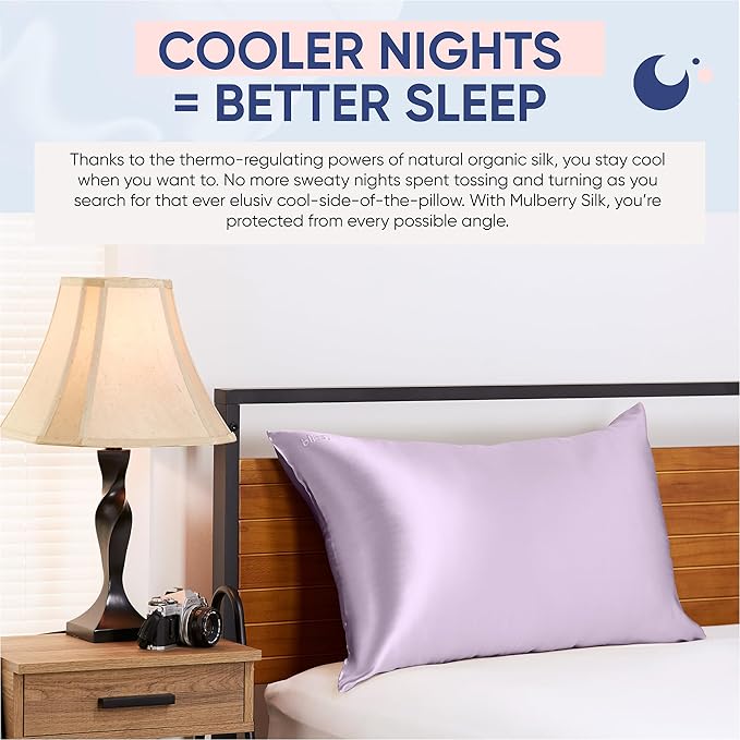 Blissy Silk Pillowcase - 100% Pure Mulberry Silk - 22 Momme 6A High-Grade Fibers - Silk Pillow Cover for Hair & Skin - Regular, Queen & King (Lavender, Queen)