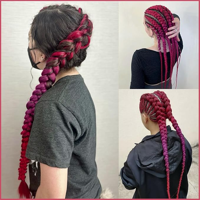 Rose/L.Purple/Rose Braiding Hair Pre Stretched 2 Packs Box Braids Hair Extensions 26 Inches Synthetic Pre Stretched Braiding Hair…