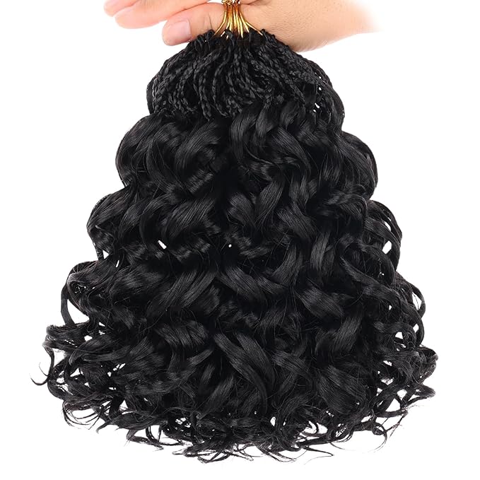 Leeven Gogo Curl Crochet Hair 8 Inch 8 Packs Black Pre Looped Ocean Wave Crochet Hair Short Curly Bohemian Crochet Box Braids Synthetic Water Wave Braiding Hair for Women Girl Kids