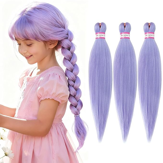 Light Purple Braiding Hair Extensions Rumi Wig Hair Pre Stretched Lavender 20 Inch 3 Packs Professional Easy Braiding for Crochet Braids Twists Locs Hair Soft Yaki Texture Hot Water Setting Synthetic