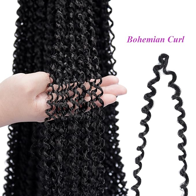 Dorsanee Passion Twist Hair 24 Inch 7 Packs Water Wave Crochet Hair Long Bohemian Curly Braiding Hair for Butterfly Locs, Faux Locs, Boho Style Spring Twist Crochet Braids (1B#)