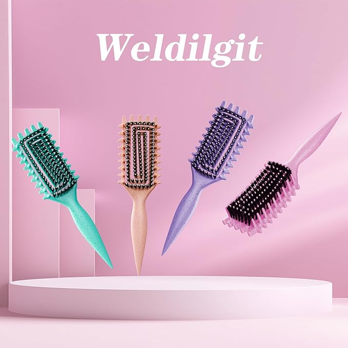 Curly Hair Brush, Curl Defining Brush with Soft Boar Bristles Detangling Tangled Glides, Wide-Teeth Design Effortlessly Shaping & Defining Curls, Curling Definer for Wet & Dry Hair (Pink)